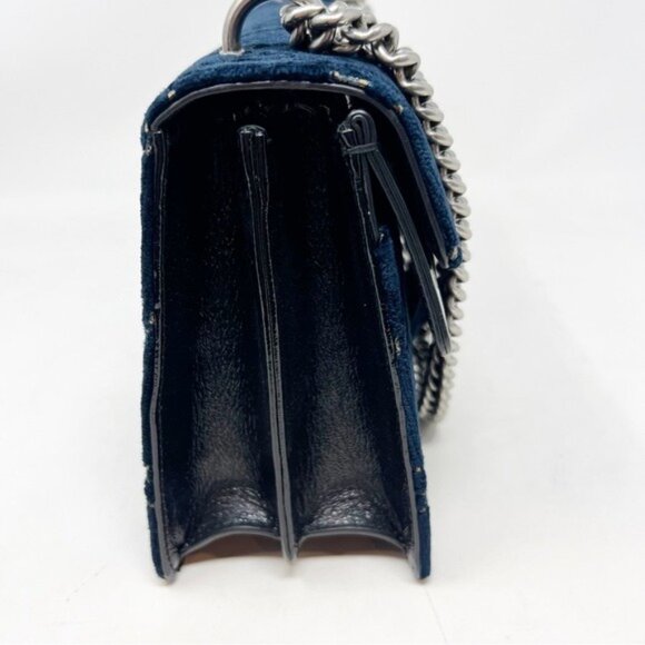 GUCCI DOUBLE G DIONYSUS SMALL NAVY BLUE VELVET WOMENS PURSE - Picture 5 of 9